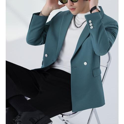 Hot Sale Korean Loose Blazer Jacket Men Clothing 2021 Simple Solid All Match Casual Suit Coats Back Center Split Tuxedo Dress