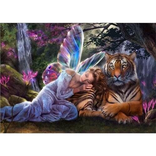 5D Diamond Painting Number Kit Full Drill Tiger and Goddess Cross Stitch Arts DIY Crafts Home Wall Decor
