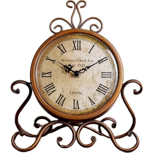 Battery Operated Silent Table Clock Vintage Retro Iron Ornament Home Decoration R9JC