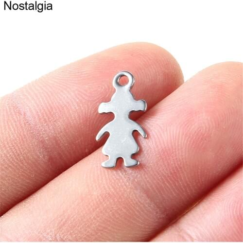 Nostalgia 10Pcs Baby Girl Stainless Steel Charms For Bracelet Making Girls Jewelry Kids 16*8MM