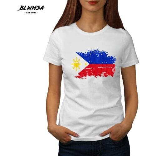 BLWHSA New Arrival Women Summer T-shirt Philippines Flag Casual O-Neck Cotton Base All-match Tee Shirt Female Solid Color Top