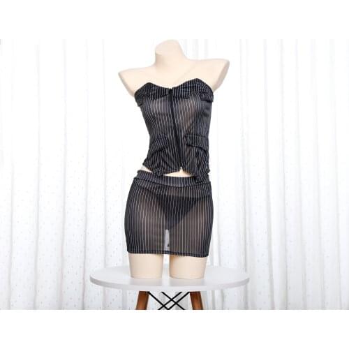 New Sexy Black Stripe Secretary Uniform Tight Bandage Hip skirt Bodysuit Women sukumizu Set Secretary Uniform Cosplay Lingerie