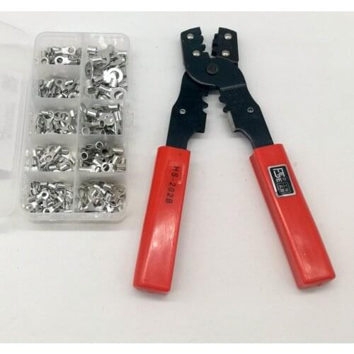 Crimping Pliers Mini Wires Terminals Crimpper Pliers For Cutting Tools with 100pcs RNB Non Insulated Ring terminal AWG22-10