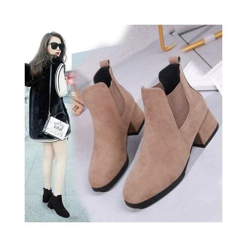 Autumn Winter Boots women Camel Black Ankle Boots For Women Thick Heel Slip On Ladies Shoes Boots Bota Feminina 35-43