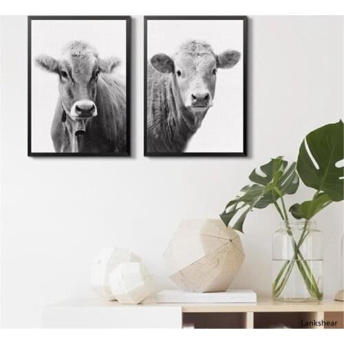 Cow Canvas Poster Farmhouse Wall Art Print Black White Farm Animal Photo Painting Picture Country Cottage Rustic Home Decoration