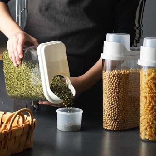 Transparent Airtight Tank Plastic Boxes Kitchen Accessories Food Storage Containers Candle Jars With Lid Household Items