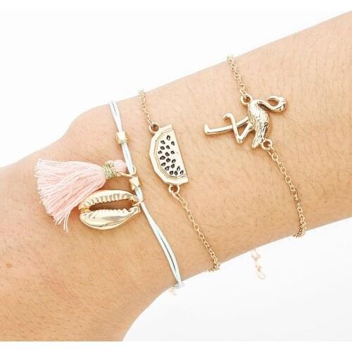 Factory direct cross-border jewelry popular simple shell watermelon flamingo 3 piece set bracelet wholesale womens