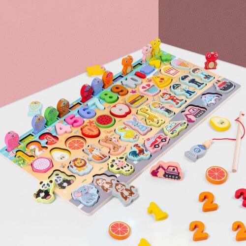 Montessori Educational Toy 8 In 1 Multifunctional Wooden Matching Puzzle Board Game for Children