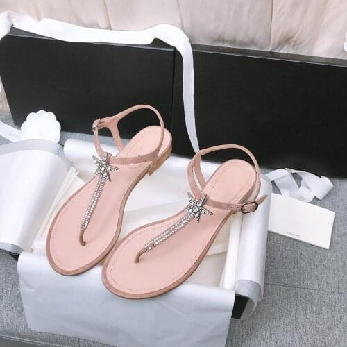 Sandalias Mujer 2020 Shoes Women Summer Casual Sexy Crystal Women Sandals Fashion New Flats Genuine Cow Leather Pink Sandals