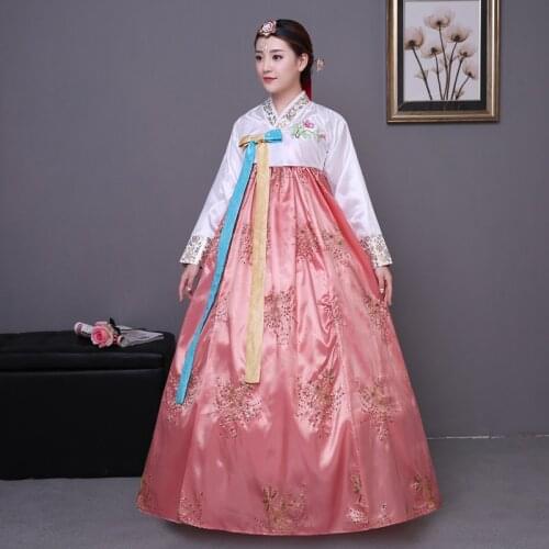 Sequined Korean Traditional Costume Hanbok Female Korea Palace Costume Hanbok Dress National Dance Clothing for Stage Show