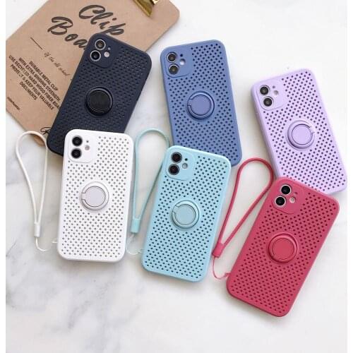 Heat dissipation Mesh Silonce Ring Holder Phone Case For iPhone X XR XS 11 12 mini Pro Max 8 Plus SE 2020 Breathable Soft Cover