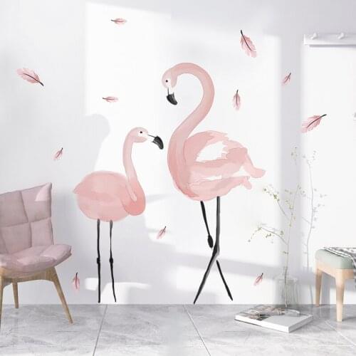 [shijuekongjian] Flamingo Animals Wall Stickers DIY Birds Feathers Wall Decals for House Living Room Kids Bedroom Decoration