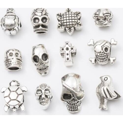 Mix 12Pcs/Lot Antique Silver Color DIY Zinc alloy Big Hole Spacer Bead Charm Fits Jewelry making Bracelet js1064