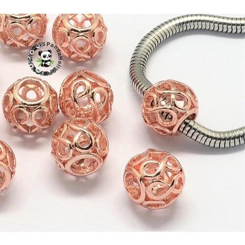 Alloy Hollow Beads PANDAHALL 100pcs/Bag European Large Hole Beads Rondelle Rose Gold 11x9.5mm Hole: 5mm Drop Shipping Wholesale