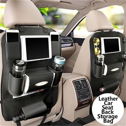 Fiber Leather Car Storage Bag Car Seat Back Storage Bag Foldable Dining Table Tray Travel Storage Bag Car Seat Storage Bag