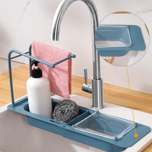 Telescopic Sink Shelf Drainer Rack Storage Basket Kitchen Soap Sponge Storage Towel Rack Bathroom Adjustable Kitchen Tool 4Color