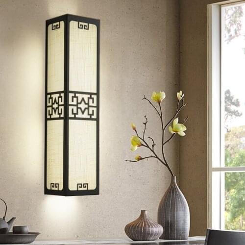12W fabric Chinese style lamp living room bedroom bedside wall lamp foyer study hotel corridor lamp rectangular cloth led lamp