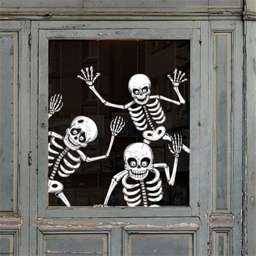 Halloween Window Stickers Glass Door Cute Skull Spider Bat Horror Ghost Party Diy Decoration Happy Halloween Decor For Home