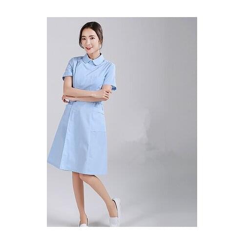 Nurse uniform short-sleeved summer dress female partial-breasted pink white slim-fit beauty salon pharmacy dental skin managemen