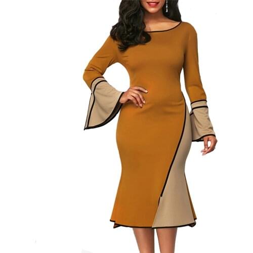 Spring Autumn Dress Women 2020 Casual Plus Size Slim Ruffles Pathwork Dresses Elegant Vintage Sexy Mermaid Long Party Dress 5XL
