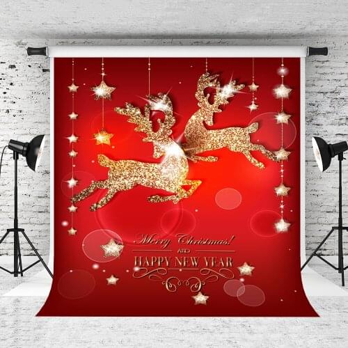 VinylBDS Red Photography Backdrops Christmas Gold Elk Newborn Photography Studio Cotton Washable With Star Photography