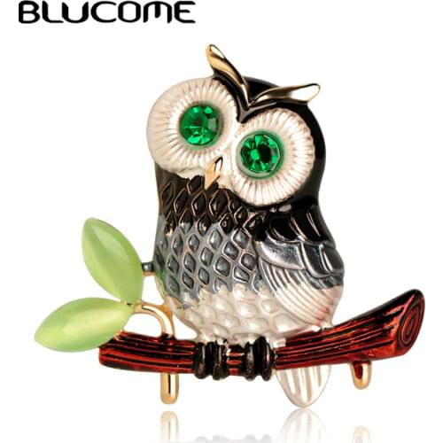Blucome Fashion Big Eyes Owl Shape Brooch Enamel Gold Color Parrots Brooches Women Kids Suit Coat Bag Accessories Scarf Buckles