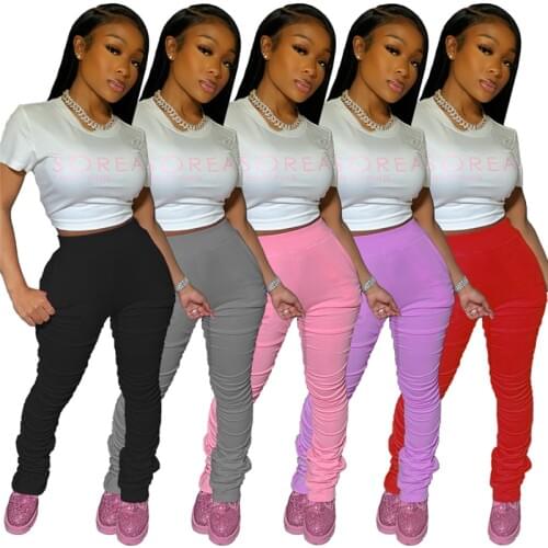 Adogirl XS-XXL Women Casual Solid Ruched Pants with Pockets Mid Waist Highly Stretchy Pleated Trousers Fashion Tracksuit Pants