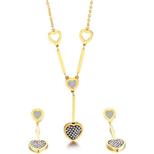 Love Crystal Stone Necklace Pendant Earrings Jewlery Sets for Women Gift Fahion XLED-0011-S