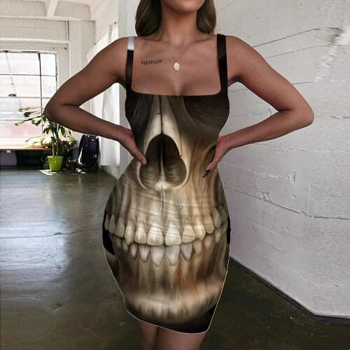 Giyu Brand Skull Dress Women Skeleton 3d Print Hip Hop Bodycon Dress Party Ladies Dresses Womens Clothing Summer New Beach Femme