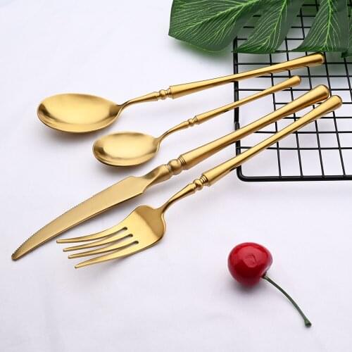 1/2/4/6 Set Gold Matte Dinnerware Set Top Quality 304 Stainless Steel Tableware Knife Fork Coffee Spoon Flatware Cutlery Set