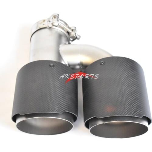 1PC H Style Matt Carbon Stainless Steel Universal Dual Left Side Exhaust Pipe Sandblast End Muffler Tip For Civic With Logo