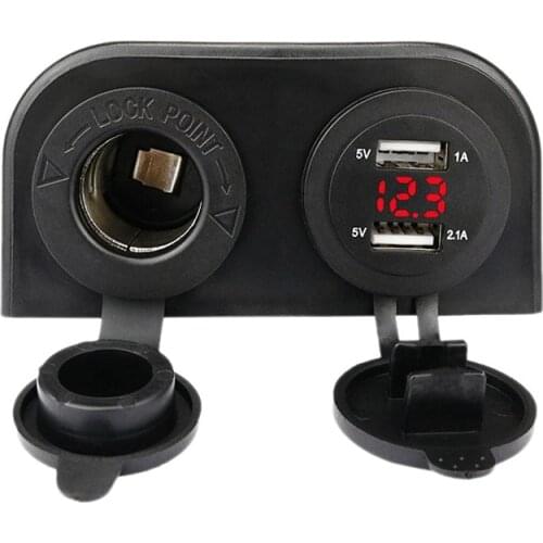 12-24V Dual USB Outlet Volt Power Outlet with Voltage Display Lighter Socket Switch Panel Adapter Tent Type