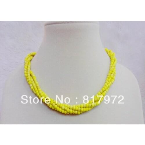 4 Rows 4mm Bead Shining Yellow Stone howlite Round Bead Multilayer Twined Handmade Necklace Woman jewelry Party charm