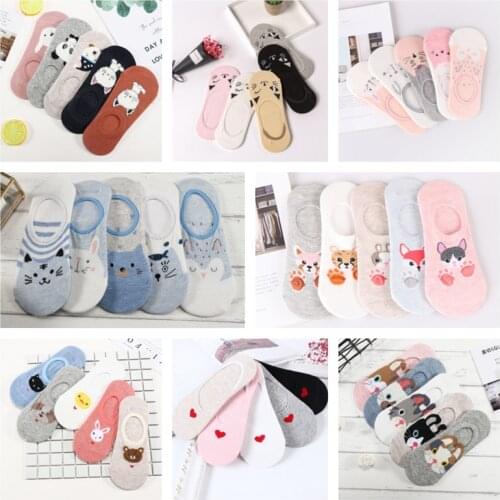 5 pairs of cute Harajuku animal fashion socks set funny spring and summer cat dog rabbit panda low chest happy casual socks