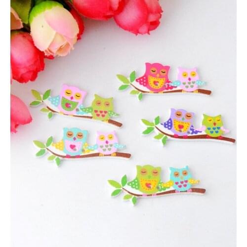 Free shipping 50pcs Random Mixed Color Wood Buttons 2 Holes Owl Shape Sewing Scrapbooking 40x17mm F0877