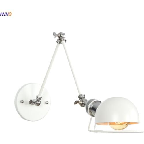 IWHD White Adjustable Swing Long Arm Wall Light Fixtures Bedroom Stair Bathroom Edison Loft Vintage Wall Lamp Sconce Lighting
