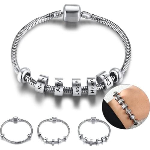 Free Personalize Nameplate Bracelets for Men Women,2/3/4/5 Beads Charm Bracelet, Family BFF Names Customized Wristband Gifts