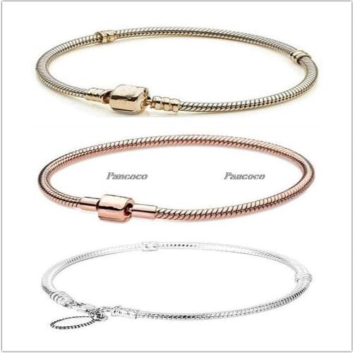 Authentic 925 Sterling Silver Bracelet Rose Moments Barrel Clasp Snake Chain Bracelet Bangle Fit Bead Charm Diy Pandora Jewelry