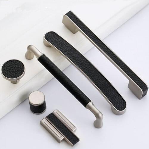 Black Leather Kitchen Handles Cabinet Knob and Handle Cupboard Handle Drawer Knobs Furniture Cabinet Handle