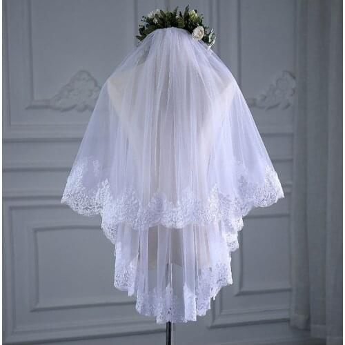 Fashion Two Layers Bridal Veil White Ivory Tulle Wedding Veil Lace Edge Wedding Accessories Bridal Veils In Stock