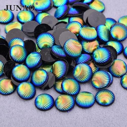 JUNAO 10mm Black AB Flat Back Resin Rhinestone Round Crystal Stones Non Hotfix Scrapbook Strass Decoration Applique DIY Craft