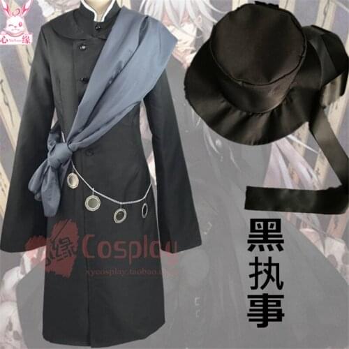 Black Butler Undertaker Death Kororinpa Suit Anime Disfraces Vestidos Cosplay Costume Unisex 3 In1 Coat+Top+Waist Chain+Scarf
