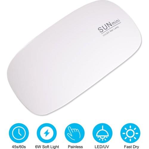 Mini 6W UV LED Nail Dryer Nail Lamp Portable Curing Lamp USB Cable Home Use Nail Curing Light Timing Setting 45s/ 60s Gel