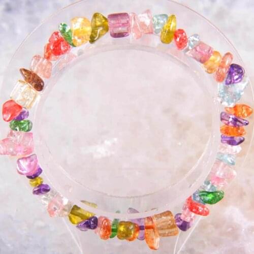 Fashion Jewelry Gift Bangle For Women Natural Multicolor Crystal Quartz Stone Chip Beads Cord Stretch Bracelet 8" 1Pcs H1406