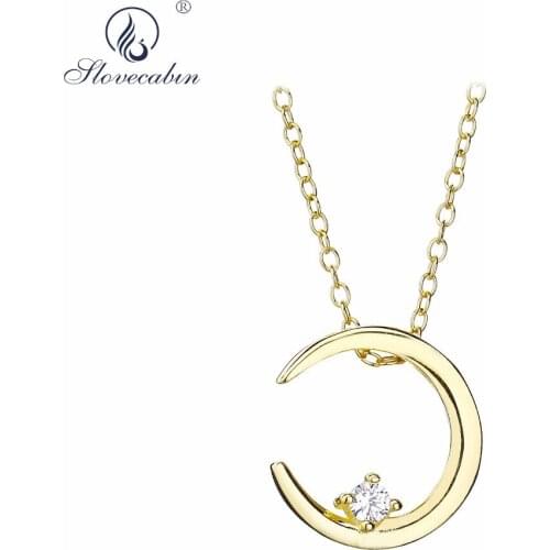 Moonmory 100% Real 925 Sterling Silver Moon Pendant CZ Zircon Crystal Japanese Women Fashionable Gold Pendant Necklace Jewelry