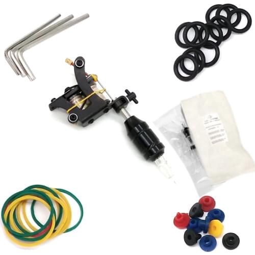 Royun 8 Wraps Coil Black Tattoo Machine Kit Alloy Grip 2Pcs Hawk Cartridge Needle Nipple Tube Set