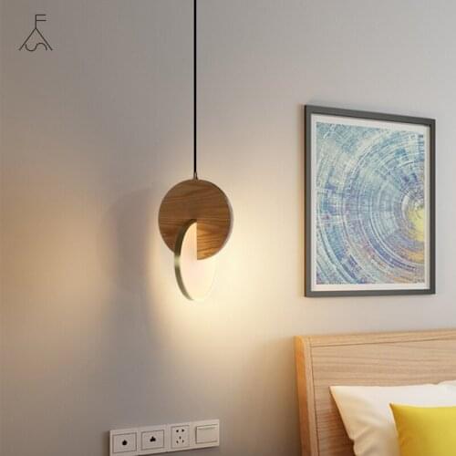 Nordic Walnut Round Wood Led Pendant Lights for Villa Bedroom Bedside Loft Decor Wooden Hanging Lamp Living Room Modern Lighting