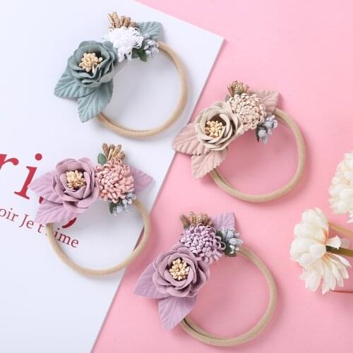 New Childrens Thin Hair Band Headwear Nylon Soft Hairband 9-color Stitching Flower Hair Tie Girls Head Flower Baby Loop Rope