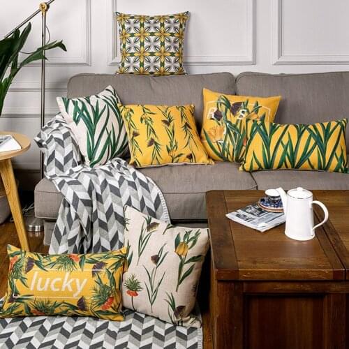 New American Rural Plant Flower Cushion Cover Yellow Floral Pillow Cover Decorative Home Decor Decoration Sofa PillowCase