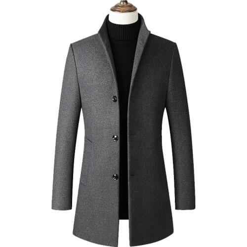 Autumn and Winter New Men Casual Long Wool Blends Trench Coat/Male Slim Fit Solid Color Thick Business Windbreaker Jacket S-3XL